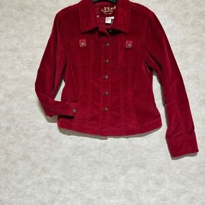Live a Little Red Corduroy Button Front Jacket Womens Medium A5048
